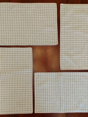 VTG White and Blue Grid Cotton Placemats - Set of 4 - 21x13" (399)